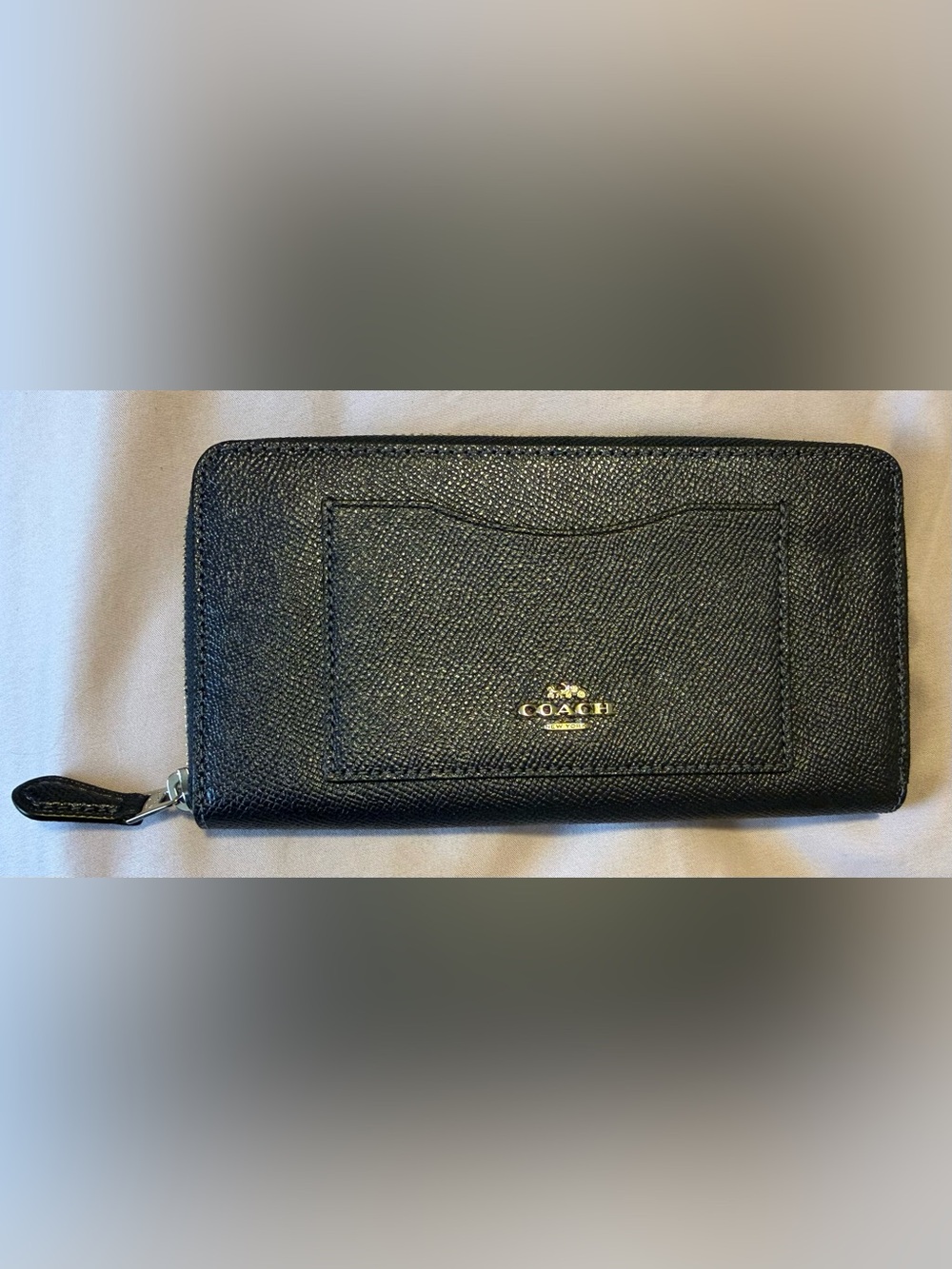 Coach Dark Navy Blue Wallet with Silver Logo/Zipper